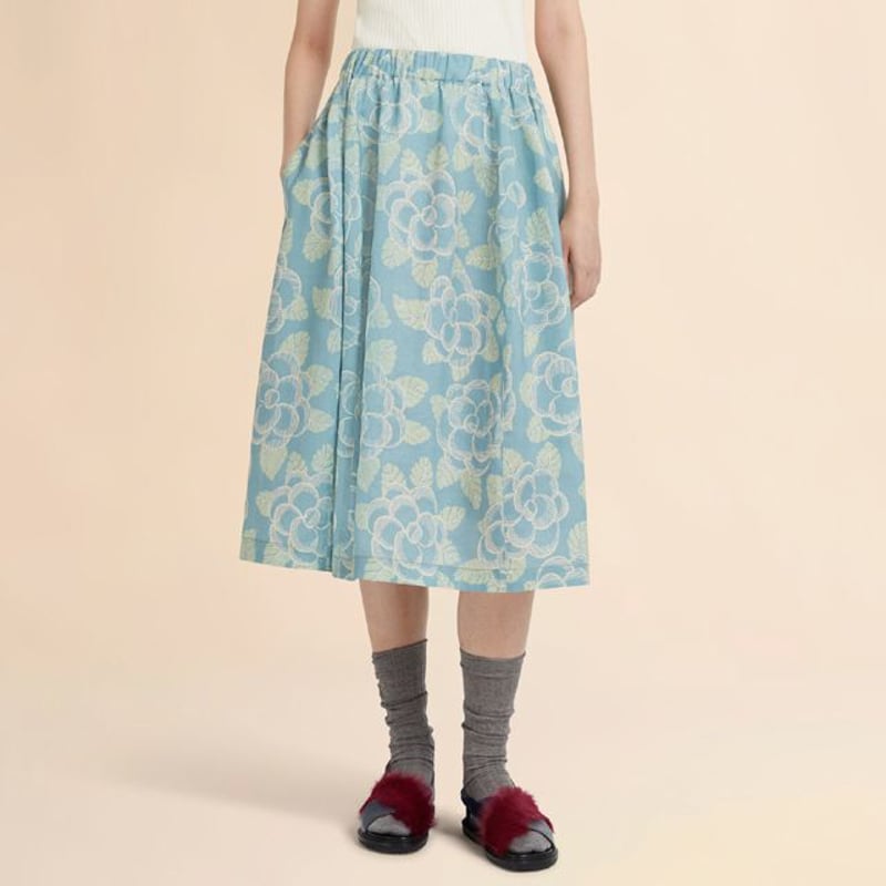 マルニ Marni フラワープリントゴムスカート ラミー ブループリント