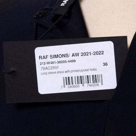 ラフシモンズ RAF SIMONS プリントポケットホールドット長袖ワンピースドレス アセテートヴィスコース ダークネイビーブラック