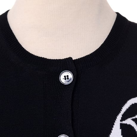 ロシャス ROCHAS Rロゴインターシャカーディガン レーヨンなど ブラック