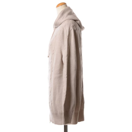 アニオナ AGNONA アラン編みフードジッパーパーカー カシミア ミルクティ