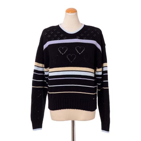 ソニアリキエル SONIA RYKIEL 透かしハート長袖セーター コットン ナイトブルー
