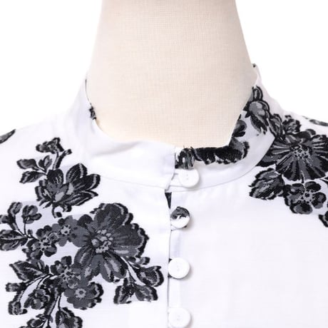 アーデム ERDEM パフスリーブ半袖ブラウス コットンジャガード ホワイト