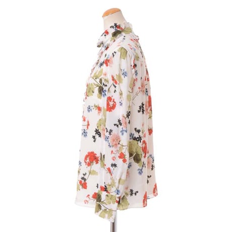 アーデム ERDEM 長袖フリルブラウス シルク ホワイトフラワープリント