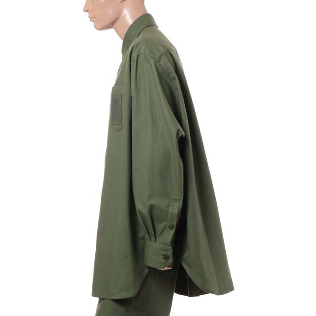 ロゴパッチ Rピン ビッグフィット バイカラーデニムシャツ /カーキ × ブルー ラフシモンズ RAF SIMONS Oversized denim shirt with R