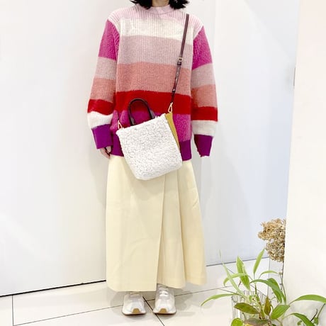 マルニ Marni MUSEOソフトニューミニバッグ ムートンレザー ホワイトハニーバーガンディ