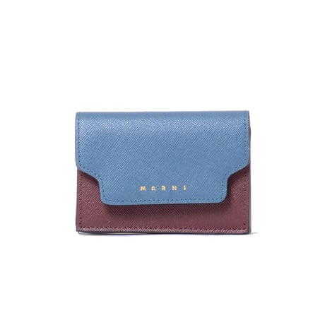 マルニ Marni 三つ折り財布 サフィアーノレザー シアンチョコレートライトブルー