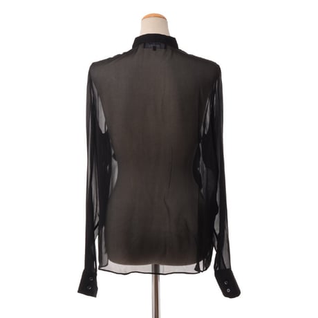 ロシャス ROCHAS フリル使い長袖ブラウス シルクシフォン ブラック