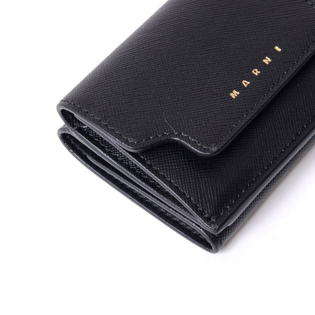 マルニ三つ折りウォレットサフィアーノレザーブラックピンクレッド赤黒