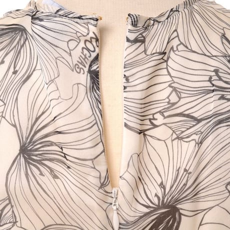 ロシャス ROCHAS フリルノースリーブブラウス シルク ナチュラルプリント