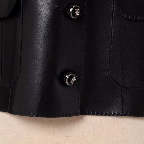エルマノシェルビーノ ermanno scervino 開襟ジャケット エコレザー ブラック