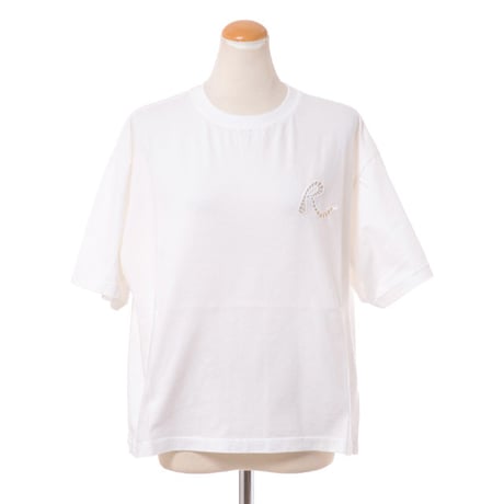 ロシャス ROCHAS RカットワークロゴTシャツ コットン ホワイト