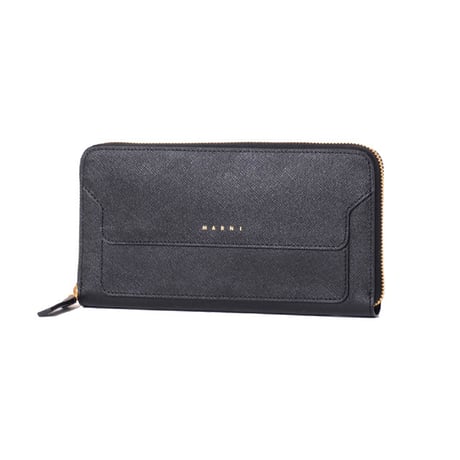 マルニ Marni ラウンドジップ長財布 サフィアーノレザー ブラック