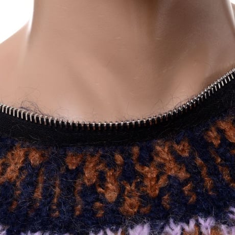 ラフシモンズ RAF SIMONS ラウンドニットジャガードニットセーター ウールミックス ネイビー