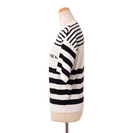ソニアリキエル SONIA RYKIEL 半袖ロゴボーダーセーター コットンカシミア ホワイトブラック