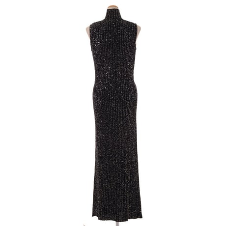 ミッソーニ Missoni ハイネックロングワンピース ストレッチニット ブラックスパンコール
