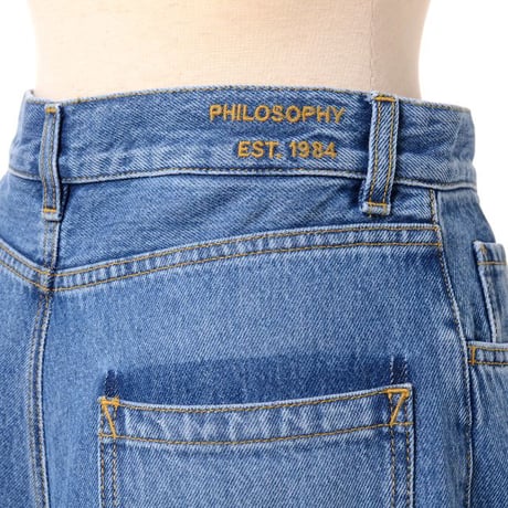 フィロソフィ PHILOSOPHY パッチワークロングスカート デニム ブルーインディゴ
