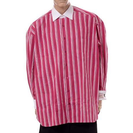 ラフシモンズ RAF SIMONS Busniess shirt with RS embroidery and label コットン バーガンディホワイト