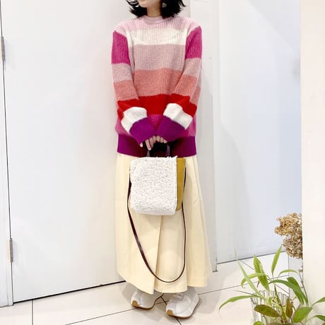 マルニ Marni MUSEOソフトニューミニバッグ ムートンレザー ホワイトハニーバーガンディ