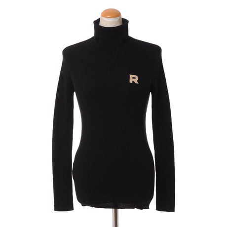 ロシャス ROCHAS ロゴタートルリブ長袖セーター ヴァージンウール ブラック