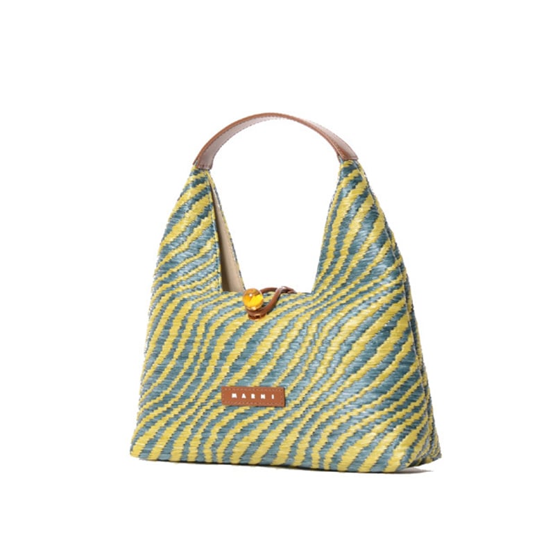 マルニ Marni Trapeze ミニトップハンドルバッグ 波模様のラフィア