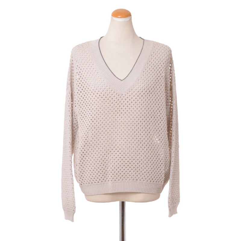 BRUNELLO CUCINELLI 透かし編みVネックセーター ブルネロクチネリ Brunello Cucinelli Vネック透かし編みセーター