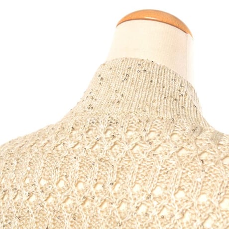 ブルネロクチネリ Brunello Cucinelli 透かし編みブルゾンニット リネンなど ベージュ