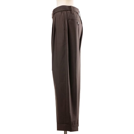 ブルネロクチネリ Brunello Cucinelli ベルト付きタックパンツ トロピカルウール ブラウン