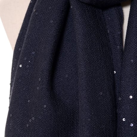 ブルネロクチネリ Brunello Cucinelli スパンコールストール カシミアシルク ダークネイビー