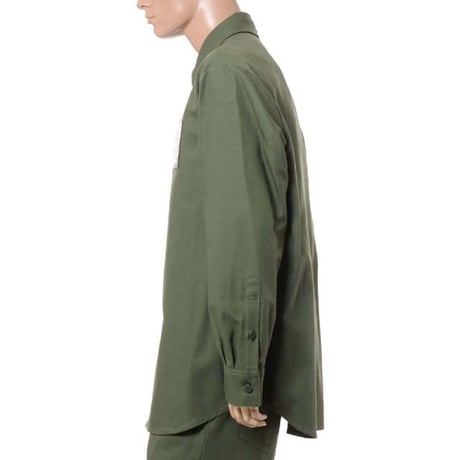 ラフシモンズ RAF SIMONS Straight fit denim shirt with R pin in back コットン カーキ