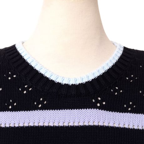 ソニアリキエル SONIA RYKIEL 透かしハート長袖セーター コットン ナイトブルー