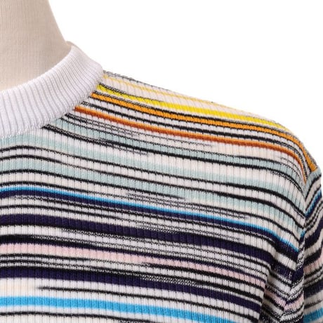 ミッソーニ Missoni 丸襟セーター 羊毛レーヨン マルチボーダーホワイト