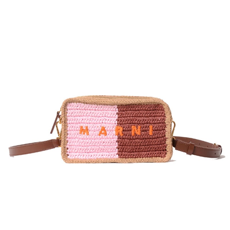 マルニ Marni Seaside カメラバッグ ペーパーラフィア製 ピンク