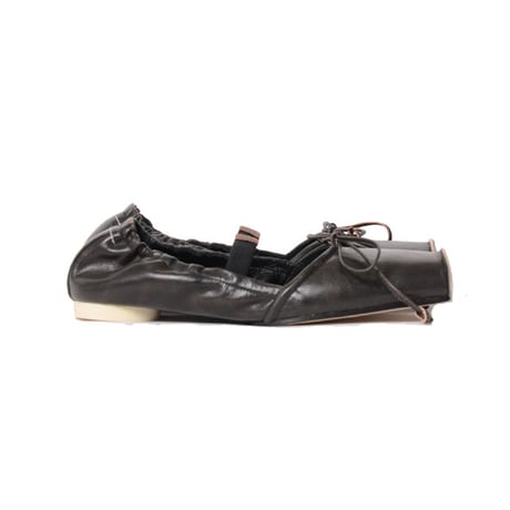 エムエムシックス メゾンマルジェラ MM6 MAISON MARGIELA スクエアトゥレザーバレエシューズ 牛革 ブラウン 正規取扱