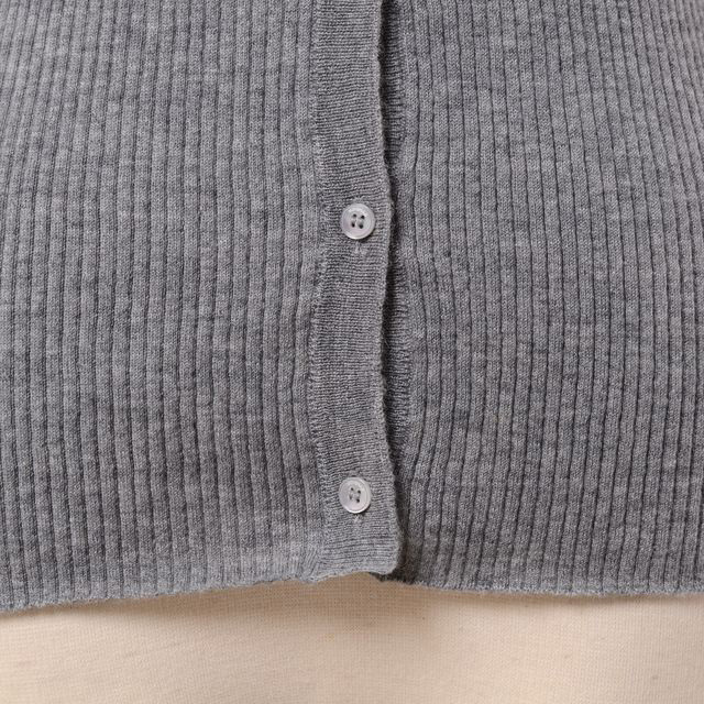 ロシャス ROCHAS 丸襟リブカーディガン カシミア パステルグレー ロシャス ROCHAS 丸襟リブカーディガン カシミア パステルグレー