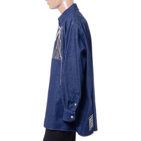 ラフシモンズ RAF SIMONS ジッパービッグフィットデニムシャツ コットン ダークネイビー