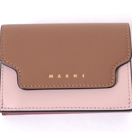 マルニ Marni 三つ折り財布 ナッパーレザーシープスキン ブラウンピンクエンジ