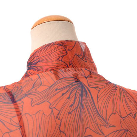 ロシャス ROCHAS ボウタイ付き長袖ブラウス シルク ダークオレンジプリント