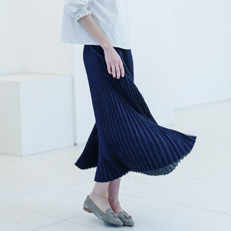 テン ten. プリーツスカート ポリエステル インディゴ | YOKOAUNTY 