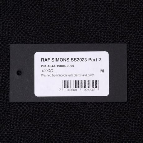 ラフシモンズ RAF SIMONS Washed big fit hoodie with clasps and patch フーディ コットン ブラック