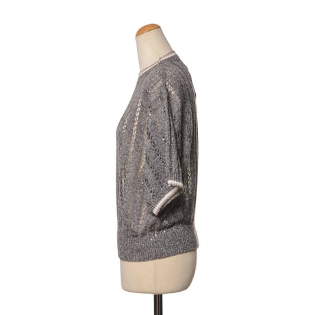 ブルネロクチネリ Brunello Cucinelli 半袖丸襟セーター 麻混合 グレー