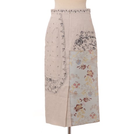 アーデム ERDEM パッチワークタイトスカート リネン ベージュブラック