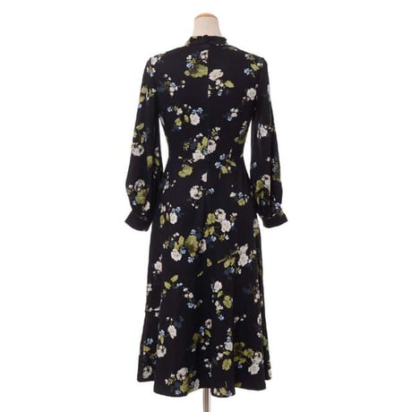 アーデム ERDEM 長袖ワンピース レーヨンジャージー ブラックプリント