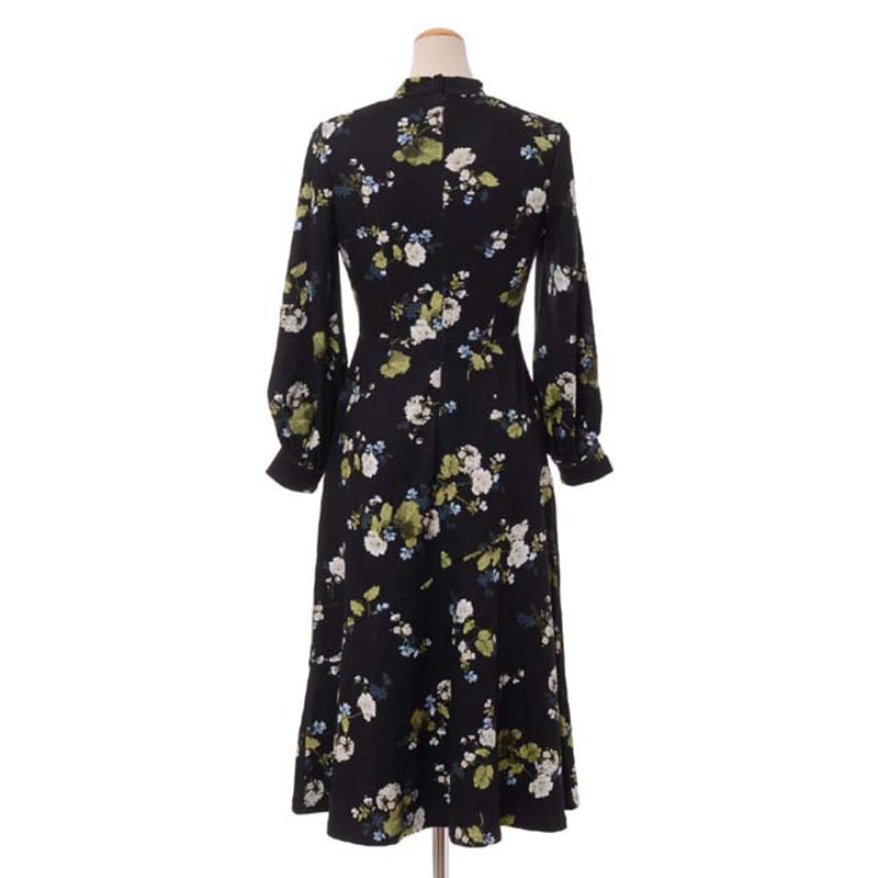 アーデム ERDEM 長袖ワンピース レーヨンジャージー ブラックプリント
