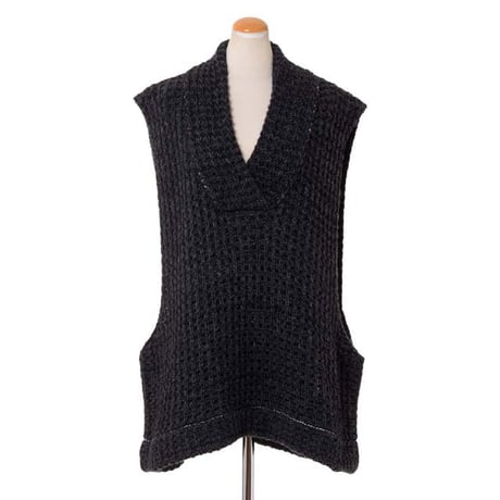 エムエムシックス メゾンマルジェラ MM6 MAISON MARGIELA ワッフルニットノースリーブセーター アクリルミックス ダークグレーメランジ