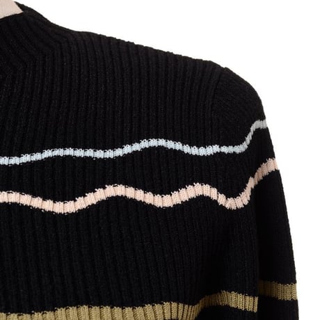 プロエンザスクーラー Proenza Schouler 波ボーダー長袖セーター レーヨンストレッチ ブラックマルチ