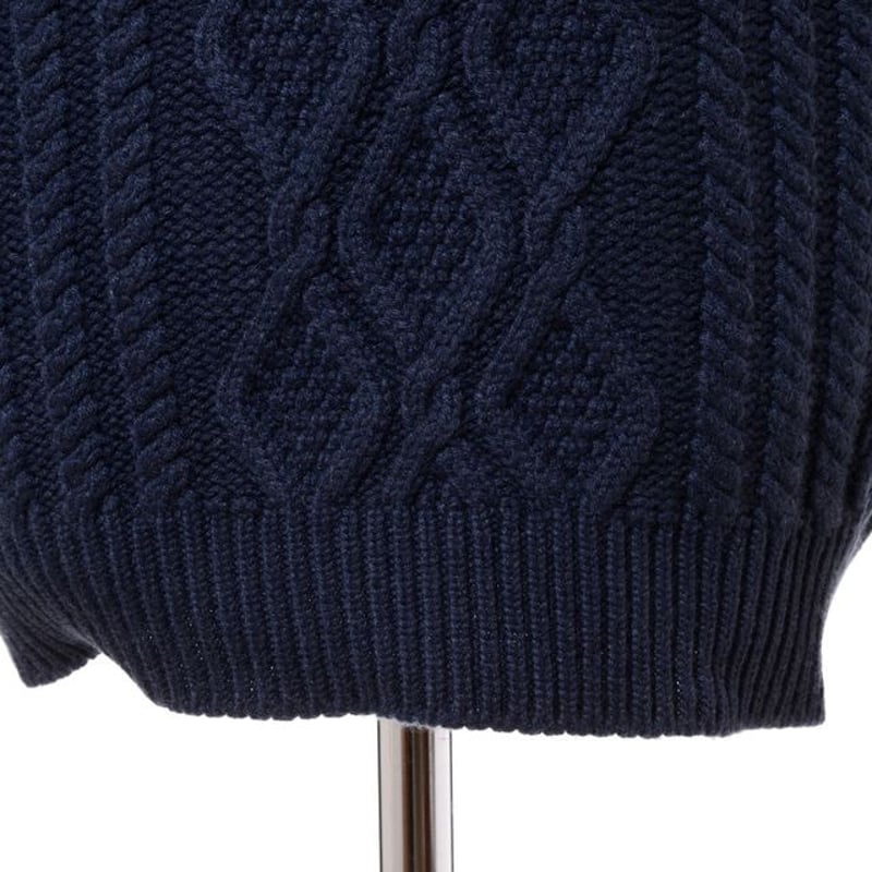 カシミヤ100%ニット QUEENE AND BELLE クイーンアンドベル 紺 クイーンアンドベル queene and belle ハイネックアラン編みセーター