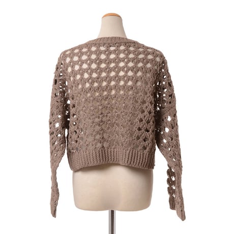 ブルネロクチネリ Brunello Cucinelli メッシュ七分袖セーター リネンコットン ブラウン
