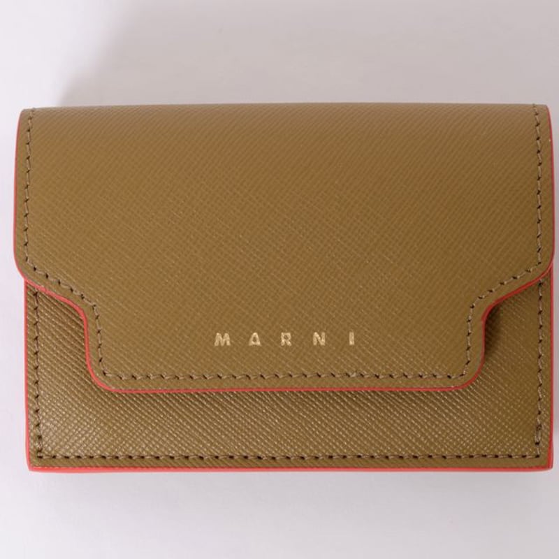 マルニ Marni 三つ折り財布 サフィアーノレザー オリーブグリーン