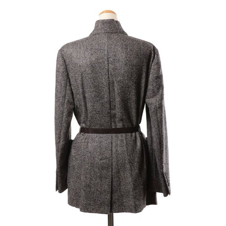 ブルネロクチネリ Brunello Cucinelli ノーカラージャケットベルト付き ウール混合 ツィード