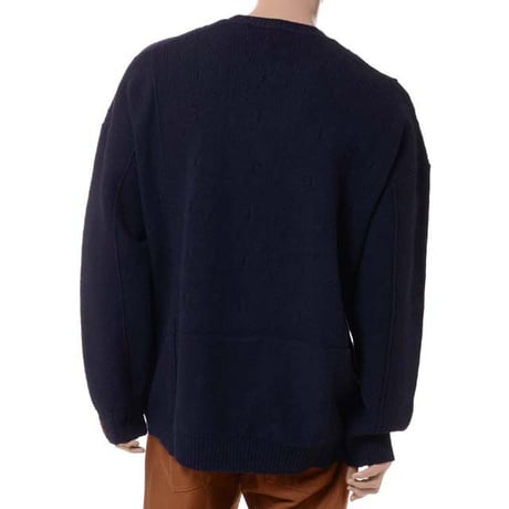 ラフシモンズ RAF SIMONS Loose fit braid relief roundneck sweater printed ウール ダークネイビー